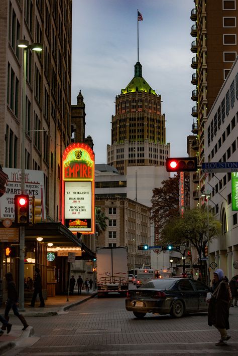 The Empire Theatre as seen from the intersection of St. Mary’s and Houston Streets in downtown San Antonio.Texas San Antonio City, Houston Street, Downtown San Antonio, West Texas, San Antonio Texas, St Mary, San Antonio Tx, Places Around The World, Home Town