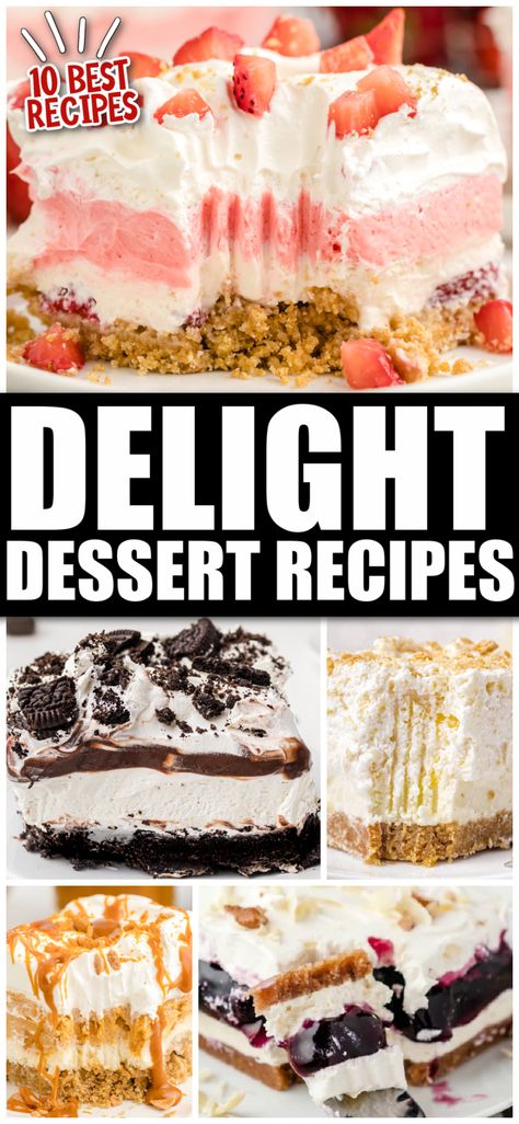 These Delight Dessert Recipes contain some of the creamiest, most luscious desserts that you can make to impress guests or eat it all yourself. Easy Delight Desserts, Dessert Recipes Lasagna, Dessert Lush Recipes, Heavenly Delight Dessert, 4layer Delight Layered Desserts, Pudding Layered Desserts, Delight Recipes Desserts, Lush Cakes Dessert Recipes, Progressive Dinner Dessert Ideas