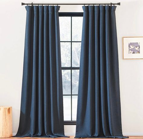 Keep light our if your bedroom for a deeper sleep or great for extra privacy. Curtains For Grey Bedroom, Moody Curtains, Windows In Bedroom, Accent Curtains, Curtains Brown, Navy Blue Curtains, Linen Room, Linen Blackout Curtains, Brown Curtains