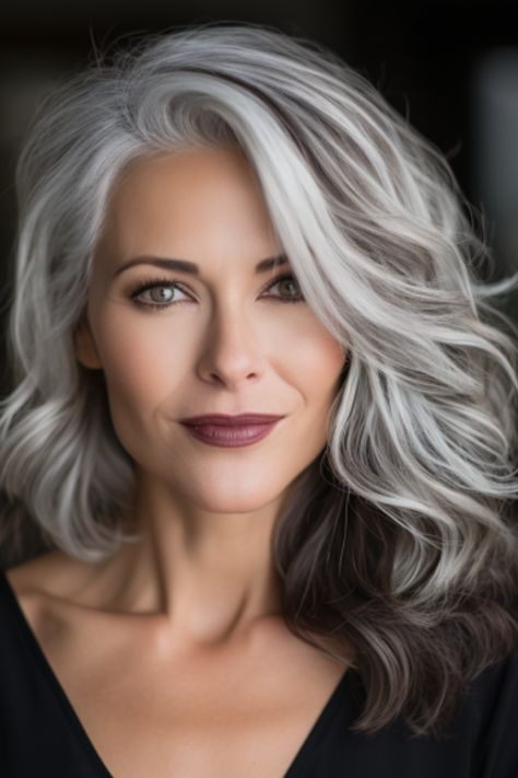 Silver hair with dark lowlights adds dimension and depth to your look. The darker streaks break up the silver, making the color more dynamic and eye-catching. Click here to check out more stunning silver hair color ideas for 2023. Gorgeous Gray Hair, Grey Hair Inspiration, Beautiful Gray Hair, Silver Hair Color, Silver Grey Hair, Natural Gray Hair, 사진 촬영 포즈, Fishtail Braid, Long Gray Hair