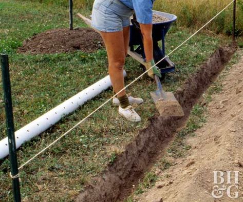 Digging A Trench For Drainage, How To Dig A Trench For Drainage, Soggy Yard, Foundation Drainage, French Drain Installation, Yard Drain, Water Garden Plants, Backyard Drainage, Drainage Ditch