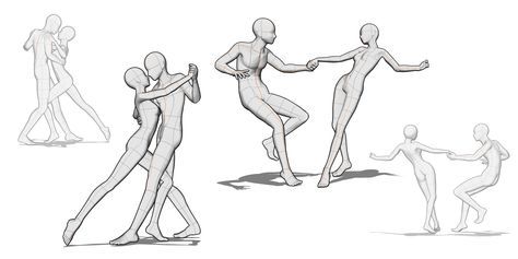 Art Reference Poses Dancing, People Dancing Art Reference, 2 People Poses Drawing Reference Dancing, Base Drawing Dancing, Dynamic Dance Poses Reference, Art Poses Dancing, Pushing Someone Pose Reference, Dancing With Someone Reference, 2 People Dancing Pose Reference