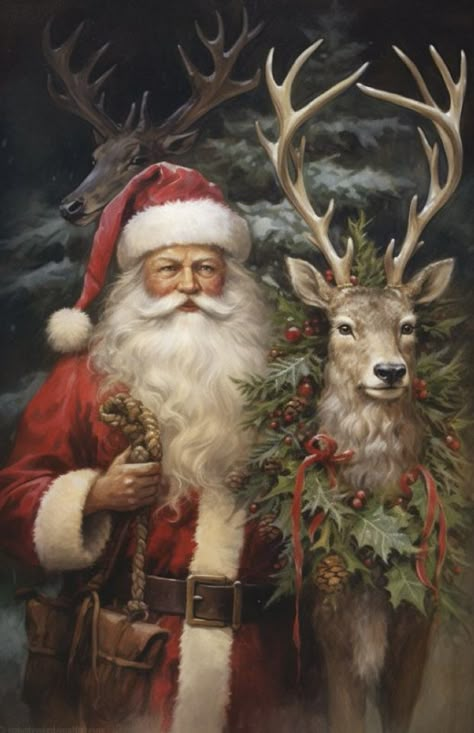 Old Santa Claus Pictures, Father Christmas Images, Old Time Christmas Pictures, Christmas Vintage Art, Vintage Merry Christmas Images, Vintage Christmas Images Victorian, Santa Claus Pictures Image, Vintage Santa Images, Santa Claus With Reindeer