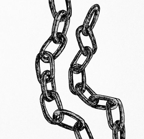 ink drawing of two chains next to each other Chain Art Drawing, Chains Drawing Reference, Drawing Chains, Chains Illustration, Chain Sketch, How To Draw Chains, Chain Illustration, Chain Drawing, Chains Aesthetic