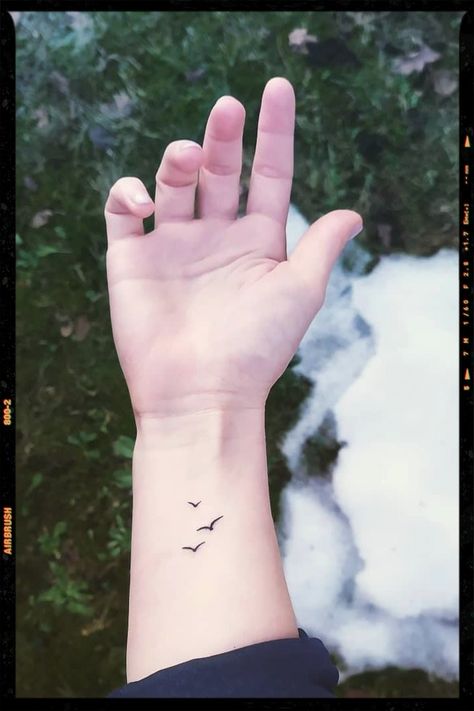 Tattoos Tattoo For The Wrist, Tatoos Wrist Women, Danty Tattoos Women Wrist, Mini Bird Tattoos For Women, Bird Memorial Tattoos For Women, Small Simple Wrist Tattoos, Small Bird Wrist Tattoo, Delicate Wrist Tattoo, Simple Fine Line Tattoo Ideas