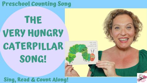 Here's a song to go along with the book The Very Hungry Caterpillar by Eric Carle. It's for the middle portion of it when he eats and eats and eats - to the Tune of Alice the Camel. We sing and read and count while the caterpillar eats - YUM YUM YUM!. Feel free to share it with anyone who might find it helpful for their lesson planning, distance learning or what have you! Caterpillar Songs For Preschool, Preschool Spring Songs, Preschool Counting Songs, Toddler Songs With Actions, Caterpillar Song, Storybook Activities, Caterpillar Preschool, Spring Songs, Rhymes For Toddlers