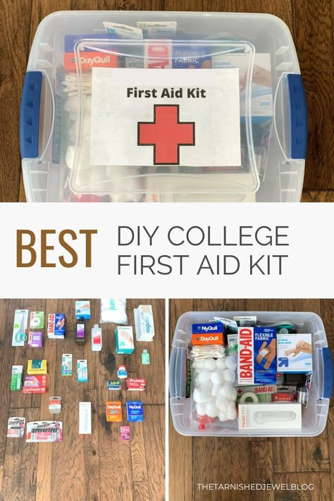 College First Aid Kit, Freshmen Year Survival Kit, Travel Medicine Kit, Flooring Layout, Best First Aid Kit, College Dorm Diy, First Aid Kit Checklist, College Survival Kit, Diy First Aid Kit