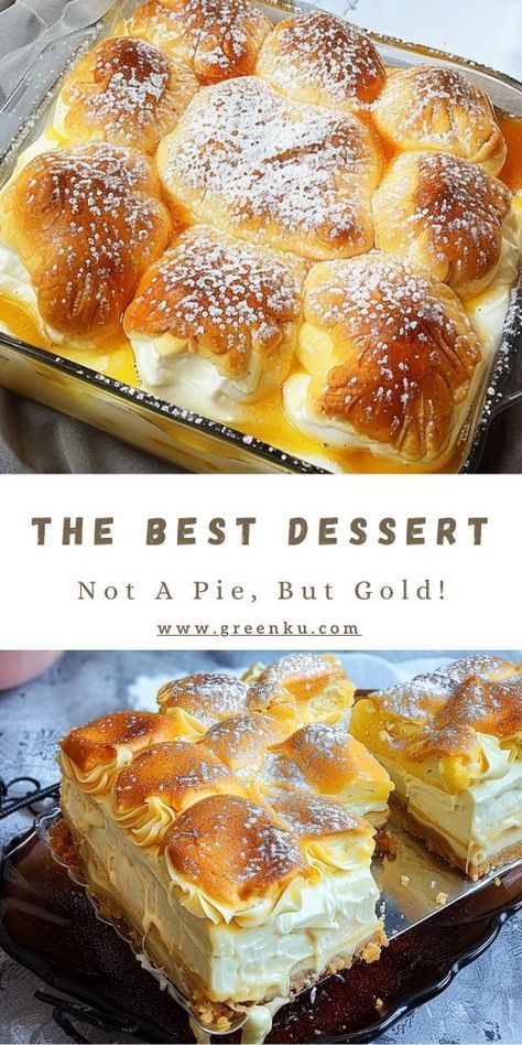 Not A Pie, But Gold! The Best Dessert Taught by an Arab Cook Ingredients: For the Batter: 3 eggs + 1 egg (for brushing) 150 grams sugar A pinch of salt 100 ml vegetable oil 70 ml milk 200 grams flour 1 tablespoon baking powder #PerfectDessert #NotaPieButaGold Puffy Pastry, Best Pie, Unique Desserts, Easter Food, The Best Dessert, 3 Eggs, Specialty Cakes, Ideas For Easter, Awesome Food