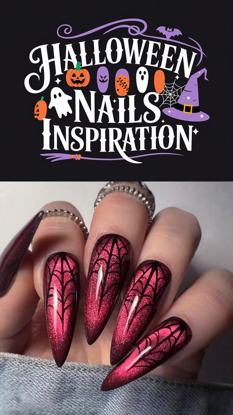 Inspiration for halloween nails : IMRAIN Halloween Press on Nails Long Stiletto Fake Nails Purple Cat Eye Glue on Nails Glossy Full Cover Almond Acrylic False Nails with Spider Web Designs Bling Gel Artificial Stick on Nails 24Pcs Halloween Nails Spider Web, Halloween Nails Spider, Nails With Spider, Nails Spider Web, Fake Nails French Tip, Red Fake Nails, Halloween Fake Nails, Nails Long Stiletto, Nails Spider