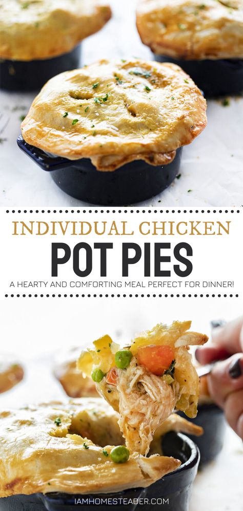 Mini Beef Pot Pies Easy, Pot Pies With Puff Pastry, Turkey Pot Pie Casserole, Beef Pot Pie Recipe, Ramekin Recipes, Ramekin Recipe, Individual Chicken Pot Pies, Mini Pot Pies, Best Chicken Pot Pie