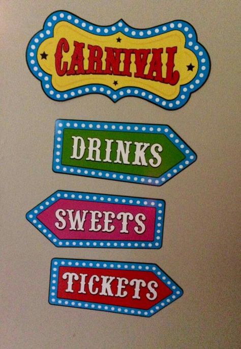 Signs Carnival Theme Event, Circus Signage, Diy Trunk Or Treat, Malaysian Breakfast, Diy Trunk, Game Signs, Circus Signs, Carnival Signs, Teacher Appreciation Doors