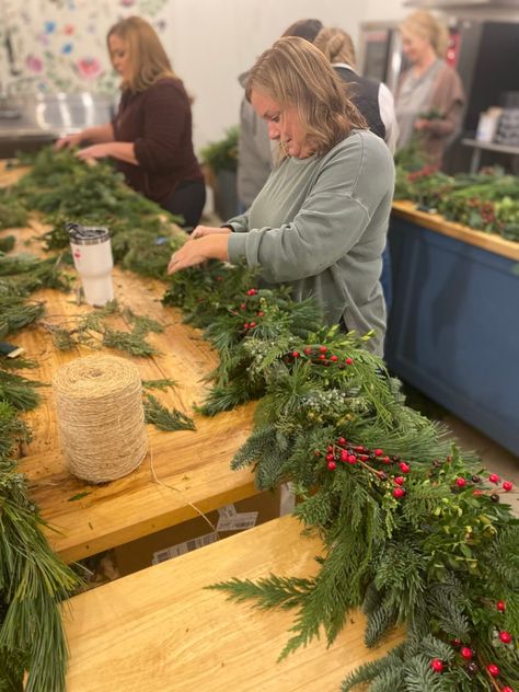 How to Make Natural and Easy Holiday Greenery Garland - The Flour Barn Homestead Christmas Porch Greenery, James Farmer Christmas Decor, Fresh Greenery Christmas Decor Outside, Natural Woodland Christmas Decorations, Decorating With Christmas Greenery, Outdoor Christmas Greenery, Scandinavian Christmas Garland, Decorating With Fresh Greens Christmas, Decorating With Evergreens For Christmas