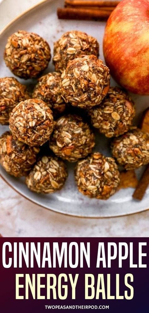 Cinnamon Apple Energy Balls-these easy no-bake energy bites are the perfect healthy snack for fall! They only take 10 minutes to make and are great for breakfast, snack time, or dessert. Apple Cinnamon Energy Bites, Apple Cinnamon Energy Balls, Protein Balls Apple Cinnamon, No Bake Energy Bites For Diabetics, No Bake Apple Recipes, Pregnancy Energy Balls, Healthy Apple Recipes Snacks, High Protein Energy Balls, Apple Cinnamon Bites