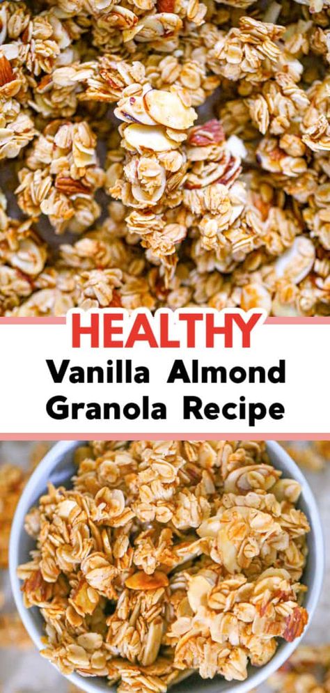 Best Vanilla Almond Granola Vanilla Almond Granola Recipe, Vanilla Granola Recipe, Honey Granola Recipe, Crunchy Granola Recipe, Almond Granola Recipe, Vanilla Almond Granola, Overnight Oats Recipe Easy, Vanilla Granola, Easy Granola Recipe