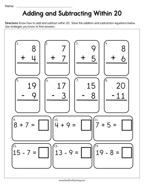 Adding and Subtracting Within 20 Worksheet Adding Games, Subtraction Facts Worksheet, Subtraction Within 20, Adding Numbers, Teaching Addition, Number Bond, Math Patterns, Addition And Subtraction Worksheets, Have Fun Teaching