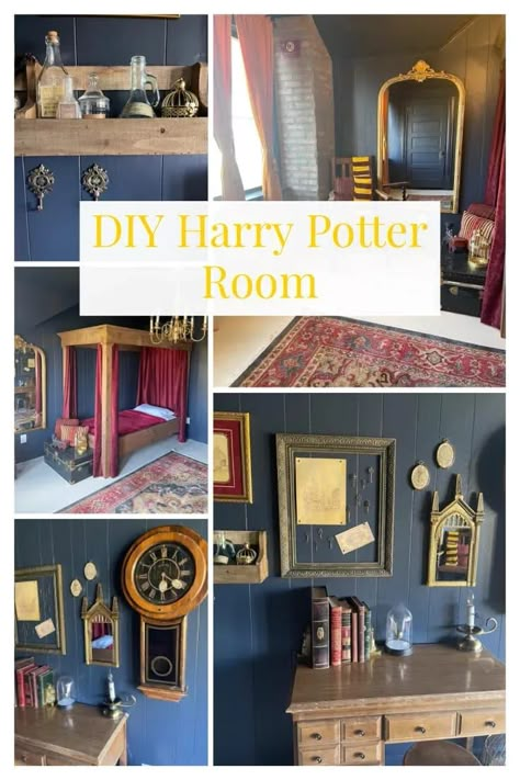 Harry Potter Inspired Bedroom Wallpaper, Harry Potter Decor Home Diy, Harry Potter Paint Colors Bedroom, Harry Potter Aesthetic Nursery, Harry Potter Attic Room, Harry Potter Loft Bed, Harry Potter Study Room Ideas, Harry Potter Playroom Ideas, Harry Potter Bedroom Furniture