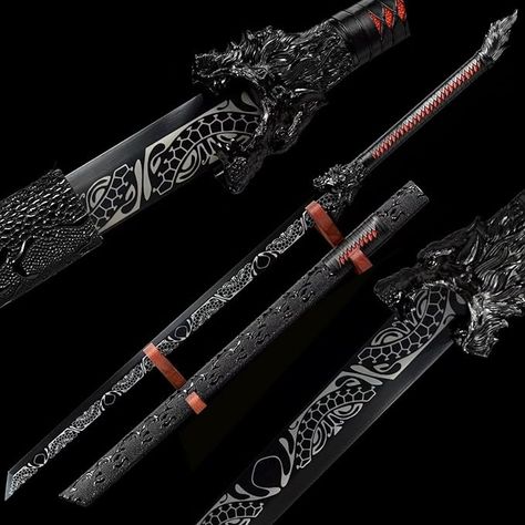 Amazon.com : HERO SWORD Battle Ready Black Dragon Sword,Broadswords,Chinese Sword,Sharp Blade,Manganese Steel Full Tang Blade Samurai Sword,Katana,Cool Weapon for Mens Battle Ready : Sports & Outdoors Dragon Swords, Kny Oc Ideas, Powers Art, Japanese Swords, Super Powers Art, Dragon King, Cool Swords, Black Fire, Samurai Swords