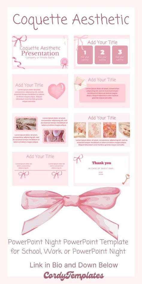 Coquette Aesthetic PowerPoint for PowerPoint Night Coquette Powerpoint Template, Coquette Slideshow, Canva Presentation Ideas Aesthetic, Coquette Powerpoint, Aesthetic Powerpoint Ideas, Cute Google Slides Ideas, Coquette Presentation, Slideshow Aesthetic, Canva Aesthetic Template