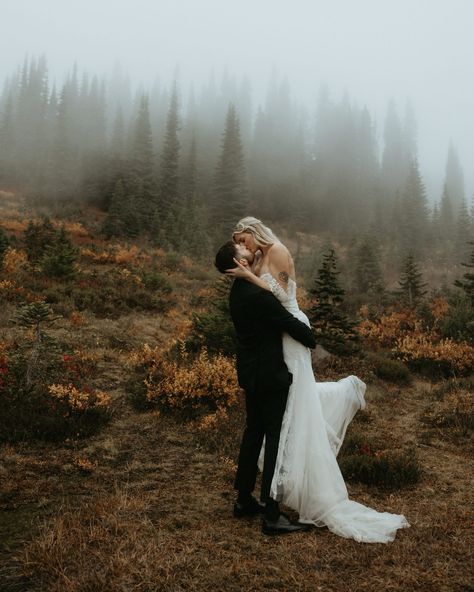 Such a beautiful experience getting to capture their elopement day in the foggy mountains of Washington. Couldn’t have asked for better moody weather 😍 #pnwelopement #elopementwedding #mountainwedding #wanderingweddings #washingtonelopement #cinematicwedding Elopement Mountain Photography, Smoky Mountains Elopement, A Frame Elopement, Elopement Aesthetic Mountains, Moody Elopment, Mt Hood Elopement, Wedding Photography Mountains, Micro Mountain Wedding, Moody Elopement Photography