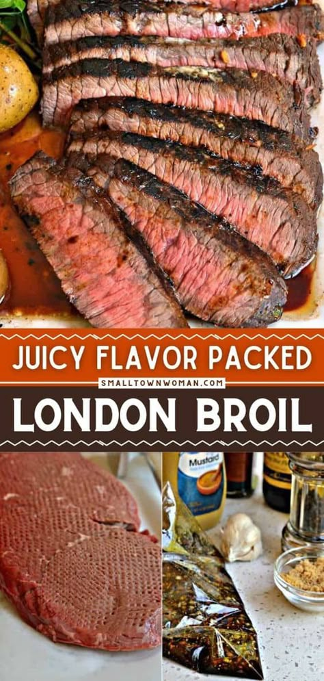 Learn how to cook a London Broil with these easy tips and tricks! This beef recipe for dinner will surely tantalize your taste buds. It has an easy tenderizing marinade that makes it so delicious. Save this pin! London Broil Steak, London Broil Marinade, London Broil Recipe, Cooking London Broil, Broiled Steak, London Broil Recipes, Small Town Woman, London Broil, Tender Steak