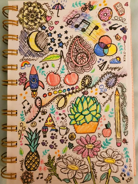 Colourful Doodles Aesthetic, How To Fill A Page With Doodles, Happy Drawings Doodles Art Journals, Things That Make Me Happy Doodles, Simple Doodles With Color, Page Filling Drawings, Things To Draw To Fill A Page, Full Page Of Doodles, Doodling In Class Aesthetic