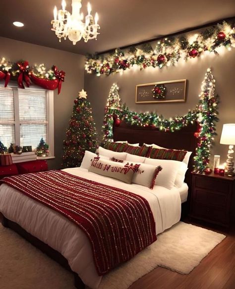 Christmas Room Inspiration, Holiday Bedroom Decor, Holiday Bedroom, Christmas Decorations Apartment, Christmas Dreaming, Holiday Room, Cozy Christmas Decor, Christmas Decor Inspiration, Christmas Themes Decorations