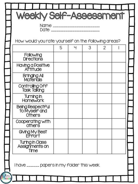 Notes From the Portable: The #1 Way to Improve Student Behavior.  Self assessment Study Hall Management, Student Self Evaluation, Self Evaluation, Student Self Assessment, Behavior Tracking, Classroom Assessment, Student Reflection, Behavior Interventions, Classroom Behavior Management