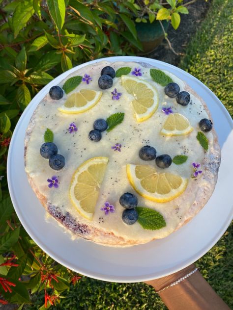 delish’s lemon blueberry cake Cake Decorating Lemon, Lemon Blueberry Birthday Cake, Blueberry Cake Decoration, Birthday Cake Blueberry Decoration, Birthday Cake Blueberry, Lemon And Blueberry Cake Decoration, Preppy Kitchen Lemon Blueberry Cake, Birthday Cake Lemon, Lemon Blueberry Cake Aesthetic