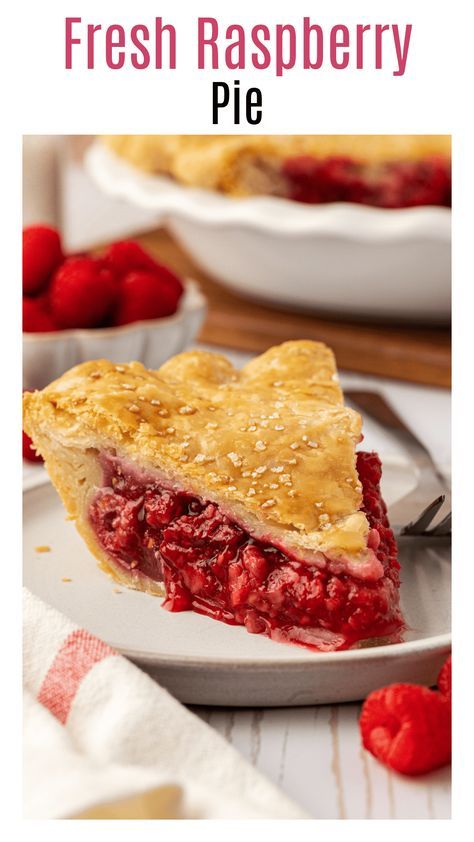 This homemade raspberry pie recipe is simple to make! The raspberry filling is made with three simple ingredients and an easy homemade pie crust. Top with a scoop of vanilla ice cream for a delicious raspberry pie everyone will love! Raspberry Pie Filling From Frozen Raspberries, Homemade Raspberry Pie, Easy Raspberry Pie, Apple Raspberry Pie, Gluten Free Raspberry Pie, Raspberry Pie Filling Recipes, Raspberry Custard Pie, Red Raspberry Pie, Fresh Raspberry Pie