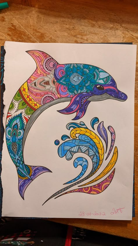 Dolphin Mandala Art, Deformasi Flora, Ornamen Fauna, Zentangle Animals Art, Dolphin Drawing, Dolphin Painting, Butterfly Sketch, Dolphin Art, Star Coloring Pages