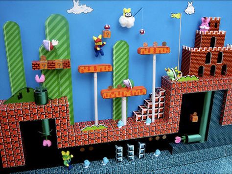 Mario Playroom, Mario Playhouse, Peep Diorama, Mario House, Peeps Diorama, Mario Bedroom, Mario Crafts, Diy Video Game, Mario Room