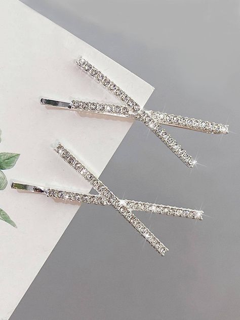 2pcs Women Rhinestone Criss Cross Decor Glamorous Bobby Pin For Hair Decoration | SHEIN USA Fall Ball, Silver Hair Accessories, Cross Decor, Womens Outfit, Hair Clamps, Crosses Decor, Bobby Pin, Hair Decorations, Simple Girl