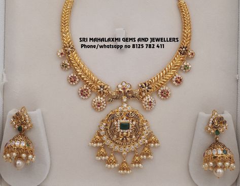 Heavy Kante Necklace, Kante Model Necklace, Gold Kante Designs, Sri Mahalakshmi Gems And Jewellers, Kante Necklace Designs, Jadau Sets, 22k Gold Jewelry Necklaces, 22k Gold Necklace, Neck Pieces Jewelry