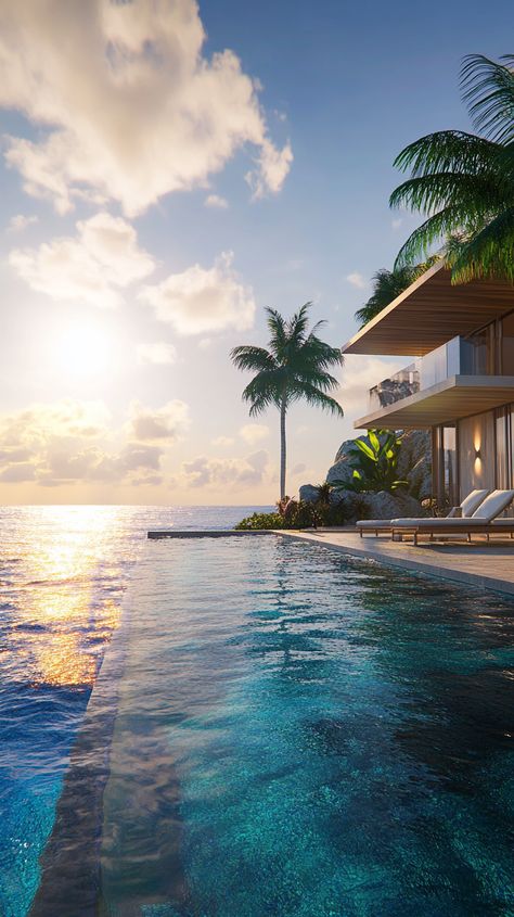 Exotic Island Villa Infinity Pool Ocean Views Pool With Led Lights, Ciara Future, Summer Inspo Pics, Dream Location, Exotic Homes, Island Homes, Beautiful Beach Pictures, Island Villa, Tropical Pool