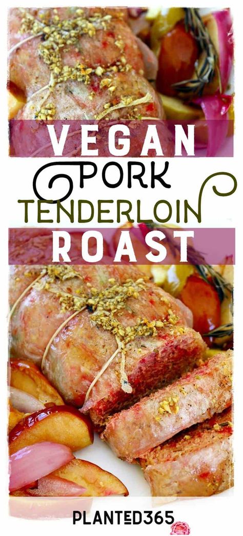 Vegan Pork Tenderloin Roast with Apples and Onions | Planted365 Vegan Pork, Sticky Ribs, Apples And Onions, Chicken Honey, Tenderloin Roast, Vegan Easter, Vegan Roast, Vegan Meat, Small Food Processor