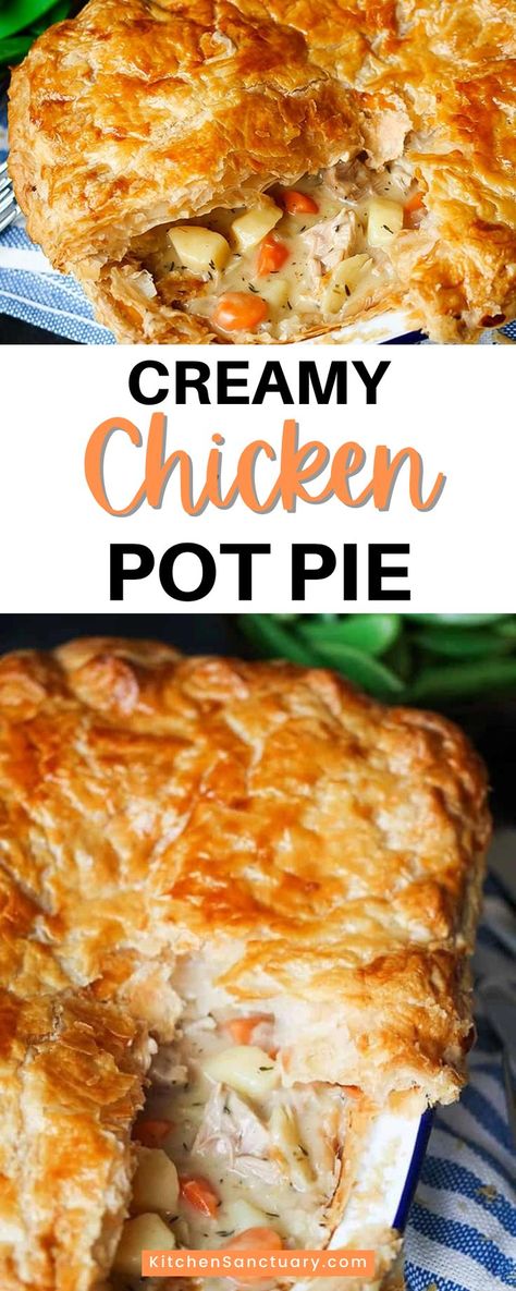 Chicken Pot Pie Recipe Puff Pastry, Creamy Chicken Pie, Puff Pastry Recipes Dinner, Pot Pie With Puff Pastry, Pie With Puff Pastry, Puff Pastry Chicken, Easy Chicken Pot Pie Recipe, Creamy Chicken Pot Pie, Best Chicken Pot Pie