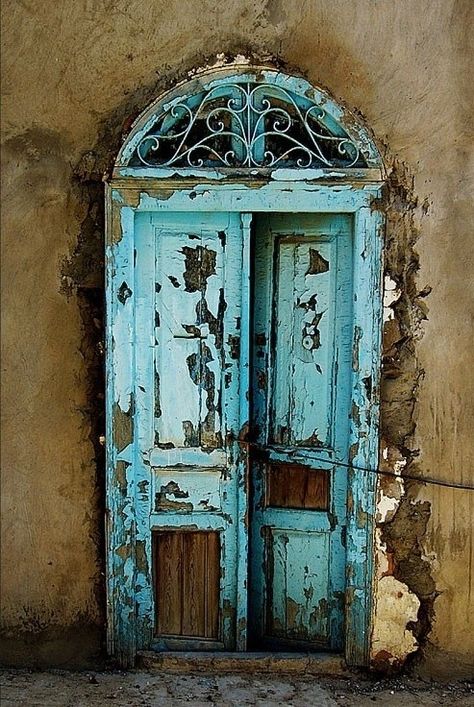 Fabulous door, old door, cracks, turquise, blue, curve, weathered, beauty, aged, curve, details, ornaments, photo When One Door Closes, Vintage Doors, Cool Doors, Peeling Paint, Old Door, Blue Door, Old Doors, Unique Doors, Beautiful Doors