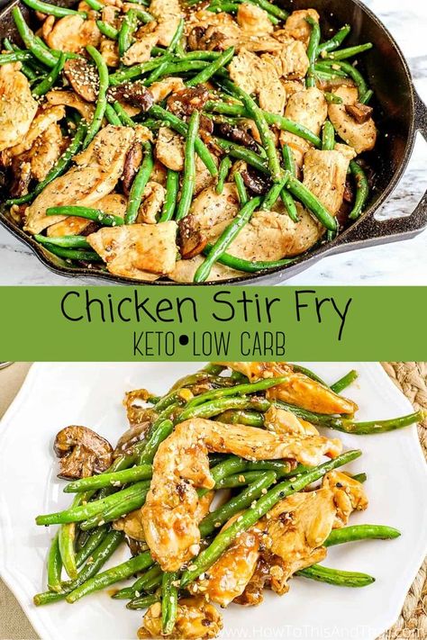 Keto Green Bean Chicken Stir Fry Recipe - Kid Friendly Low Carb Meal #greenbean #chicken #stirfry #chickenfoodrecipes #chickendinnerideas #keto #ketosis #lowcarb #lowcarbrecipes #lowcarbdiet #stirfryrecipes #easyketo #easylowcarb Green Bean Chicken Stir Fry, Green Bean Chicken, Chicken Stir Fry Recipe, Keto Green, Plats Healthy, Fry Chicken, Low Carb Low Fat Recipes, Breakfast Low Carb, Stir Fry Recipes Chicken