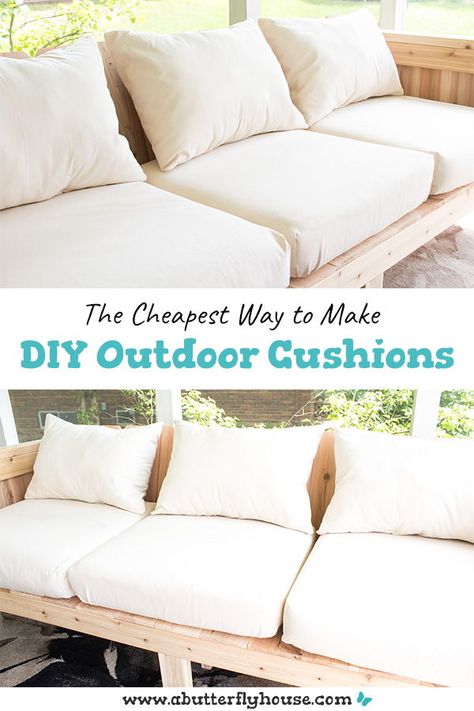 Waterproof Spray, Outdoor Furniture Plans, Outdoor Couch, Diy Outdoor Decor, Patio Diy, Diy Cushion, Patio Cushions, Diy Furniture Couch, Pallet Wood