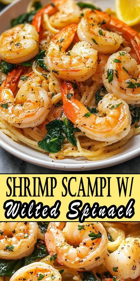 Looking for a light yet flavorful dinner? Try this Shrimp Scampi with Wilted Spinach! 🍤🥬 Cooked in a rich garlic butter sauce with fresh spinach, it’s the perfect meal for a busy night or a healthy seafood dinner. Easy to make, and even easier to devour! 😋 #ShrimpScampiRecipe #HealthyMeals #ShrimpDinner #SeafoodDinner #GarlicButterShrimp #SpinachRecipe #QuickMeals #EasyDinner #HealthyLiving Shrimp Scampi Recipe Healthy, Shrimp And Spinach Recipes, Shrimp Spinach Pasta, Healthy Seafood Dinners, Spinach Cooked, Spinach Pasta Recipes, Wilted Spinach, Shrimp Scampi Recipe, Flavorful Dinner