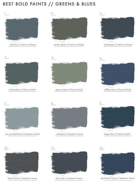 12 Bold Blue and Green Paint Colors We've Tested (& Approved) So You Don't Have To - Emily Henderson #paintcolors #interiordesign #designinspo Blue Green Paint Colors, Blue Green Paint, Franklin House, Inchyra Blue, Stiffkey Blue, Blue Green Paints, Hague Blue, Blue Gray Paint, Blue Paint Colors