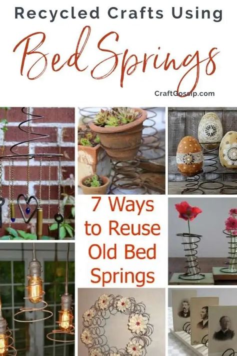 7 Ways to Reuse Old Bed Springs – Recycled Crafts Bedspring Crafts, Mattress Spring Crafts, Rusty Bed Springs, Old Bed Springs, Bed Spring Crafts, Make Wind Chimes, Bed Spring, Spring Furniture, Old Beds