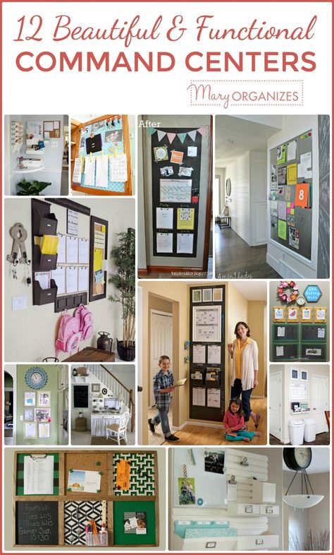 12 Beautiful and Functional Command Centers - Mary ORGANIZES -v Diy Family Command Center, Family Command Center Ideas, Family Command Centers, Kitchen Command Center, Diy Command Center, Command Center Ideas, Command Center Kitchen, Home Command Center, Office Organization At Work