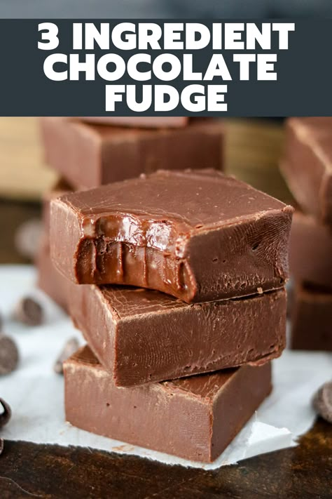 Making fudge is so easy with this 3 ingredient chocolate fudge recipe! It has the perfect texture, and it's likely you already have all the ingredients! 3 Ingredient Chocolate Fudge, Christmas Food Snacks, 3 Ingredient Fudge, 3 Ingredient Fudge Recipe, Making Fudge, Christmas Party Dinner, 3 Ingredient Recipe, Chocolate Fudge Recipe, How To Make Fudge