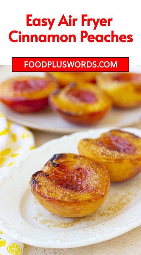 Looking for a super easy and incredibly tasty summer dessert? Try making air fryer peaches with cinnamon! These baked peaches in the air fryer are so juicy, buttery, and sweet without needing to peel or fire up the grill. It's a healthy treat that's ready in no time! Enjoy the deliciousness of grilled peaches with this simple recipe. You'll love these cinnamon sugar peaches – perfect for a quick snack or light dessert. Air Fryer Peaches, Healthy Peach Recipes, Peach Healthy, Baked Peaches, Fresh Peach Recipes, Easy Summer Dessert, Light Dessert, Baked Peach, Grilled Fruit