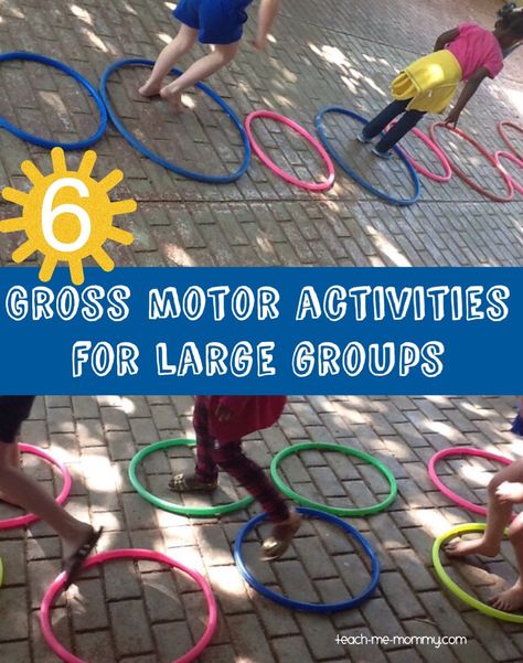 Doing gross motor activities with a large group can be daunting. Here are 6 easy to set up, and with limited equipment, Gross motor activity ideas! Group Games For Kids, Pe Activities, Gross Motor Activity, Gross Motor Activities, Movement Activities, Motor Skills Activities, Development Activities, Physical Development, Skills Activities