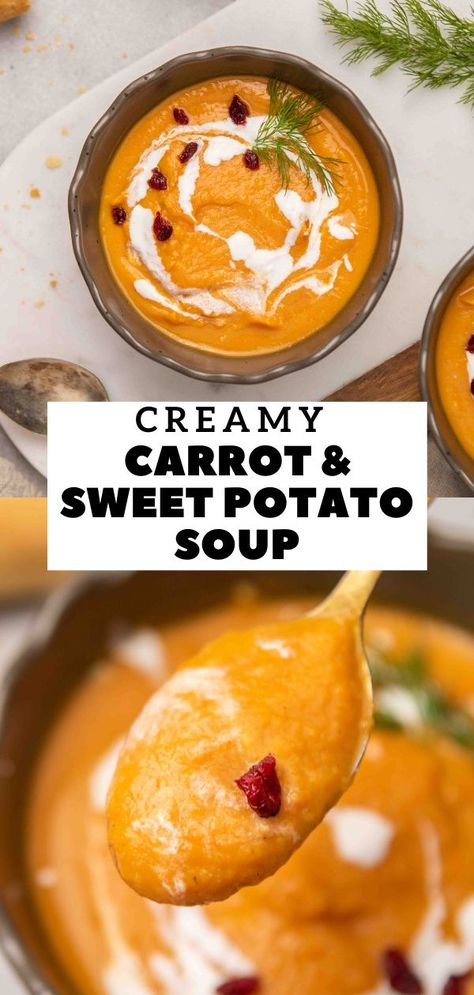 Carrot And Sweet Potato Soup, Carrot And Sweet Potato, Sweet Potato Carrot Soup, Lifestyle Of A Foodie, Sweet Potato Soup Recipes, Hearty Dinner Recipes, Potato Soup Recipe, Carrot Soup, Fall Soups