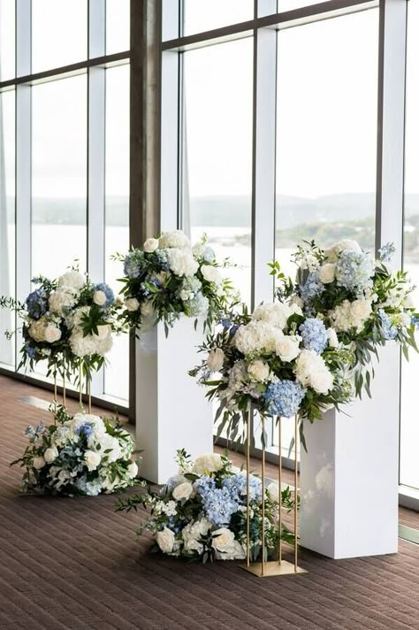 Blue Hydrangea Wedding, Baby Blue Weddings, Floral Wedding Inspiration, Marine Wedding, Blue Wedding Decorations, Blue White Weddings, Lakeside Resort, Light Blue Wedding, Hydrangeas Wedding