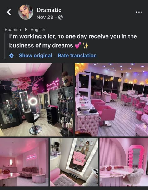 Pink Hair Studio Decor, One Stop Beauty Salon, Mail Tech Room, Hairstyles Room Decor, Hair Salon Decor Pink, Salon Suite Decor Pink, Pink Salon Aesthetic Baddie, At Home Braider Room, Hairstylist Room Ideas At Home