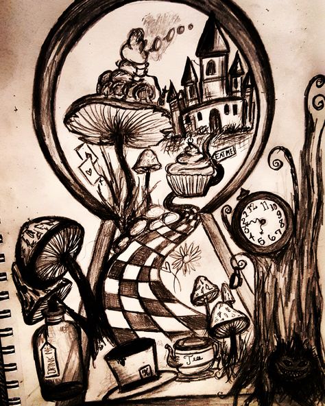 Wonderland doodles Wonderland Sketches Drawings, Alice In Wonderland Through The Keyhole, Alive In Wonderland Drawing, Alice In Wonderland Keyhole Drawing, Alice In Wonderland Inspired Drawings, Alice And Wonderland Sketch, Alice In Wonderland Keyhole Art, Alice In Wonder Land Drawing, Alice In Wonderland Tattoo Black And White